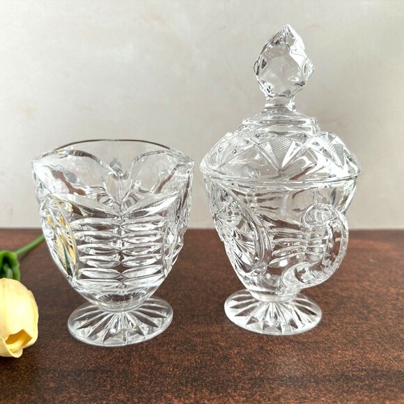Pinwheel Polish Lead Crystal Sugar & Creamer - Picture 2 of 9
